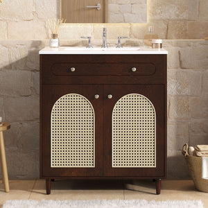 Modern Bathroom Vanity with Ceramic Sink and Adjustable Shelf - Dark Brown or White