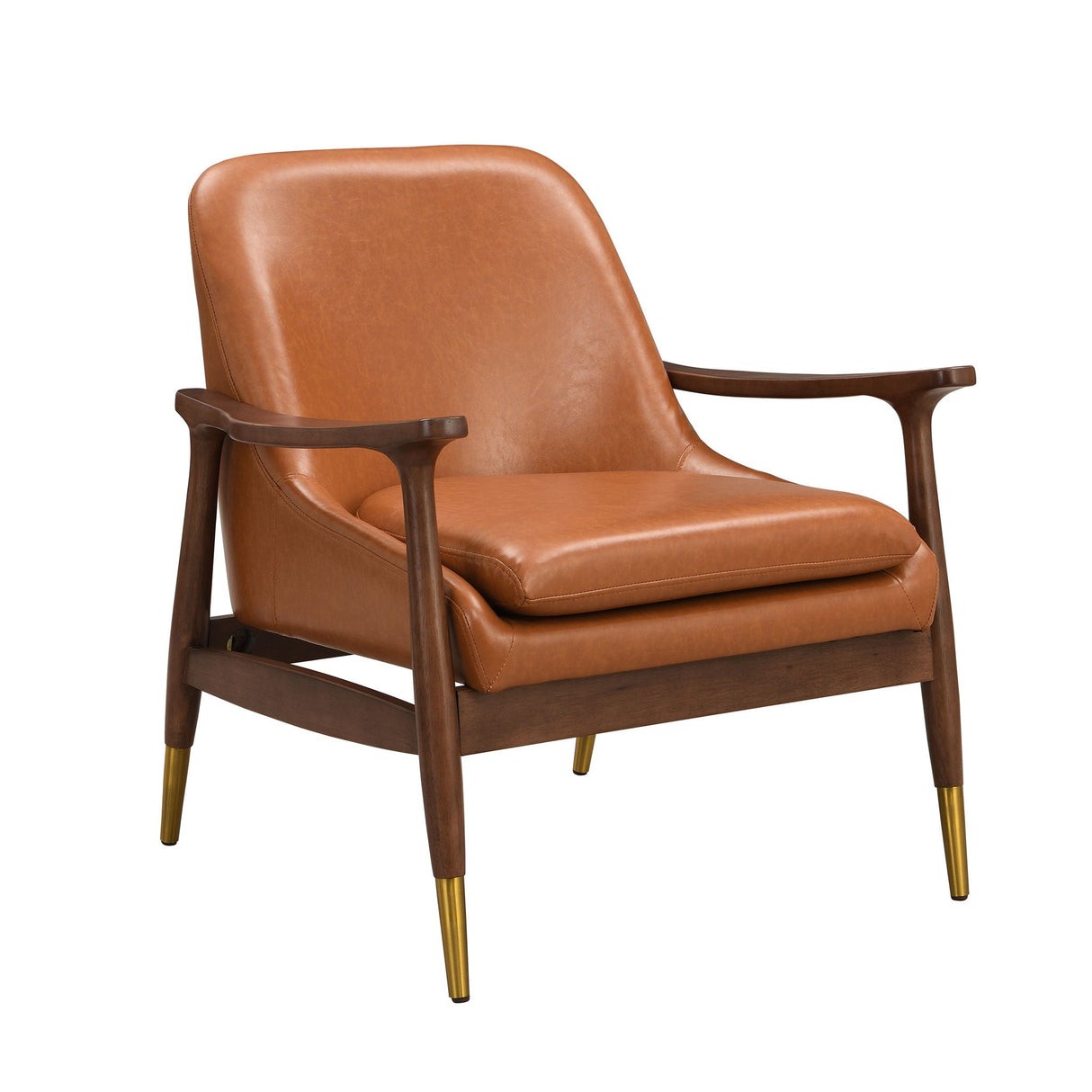 Mid-Century Accent Chair With Cushioned Seat, Brass Tipped Legs
