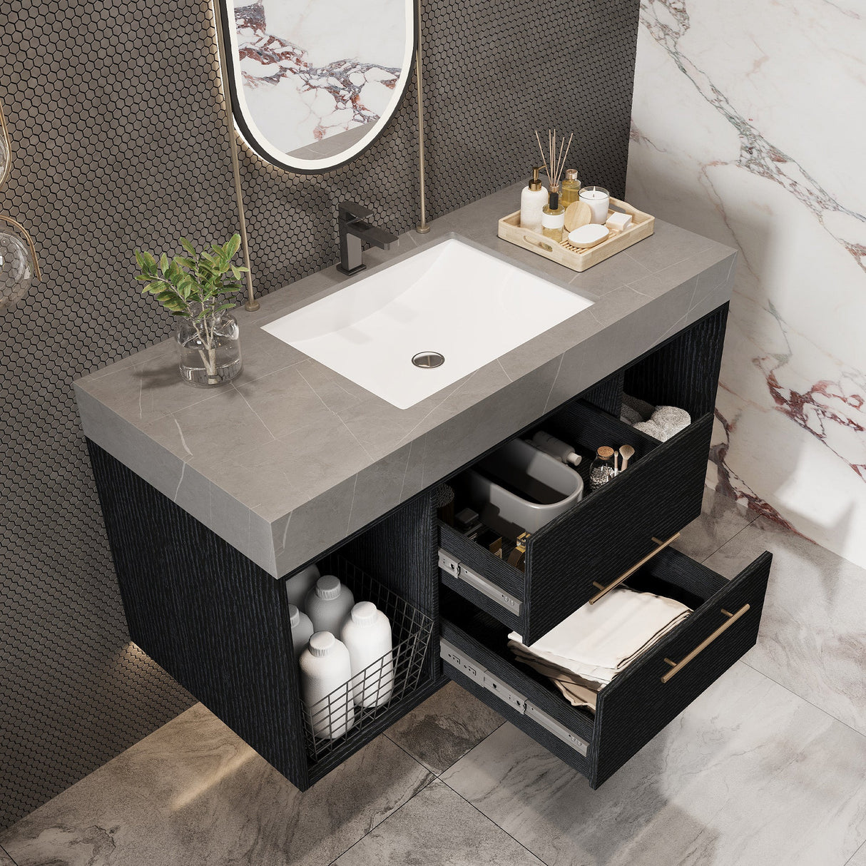39.4 Inches Single Contemporary Floating Bathroom Vanity