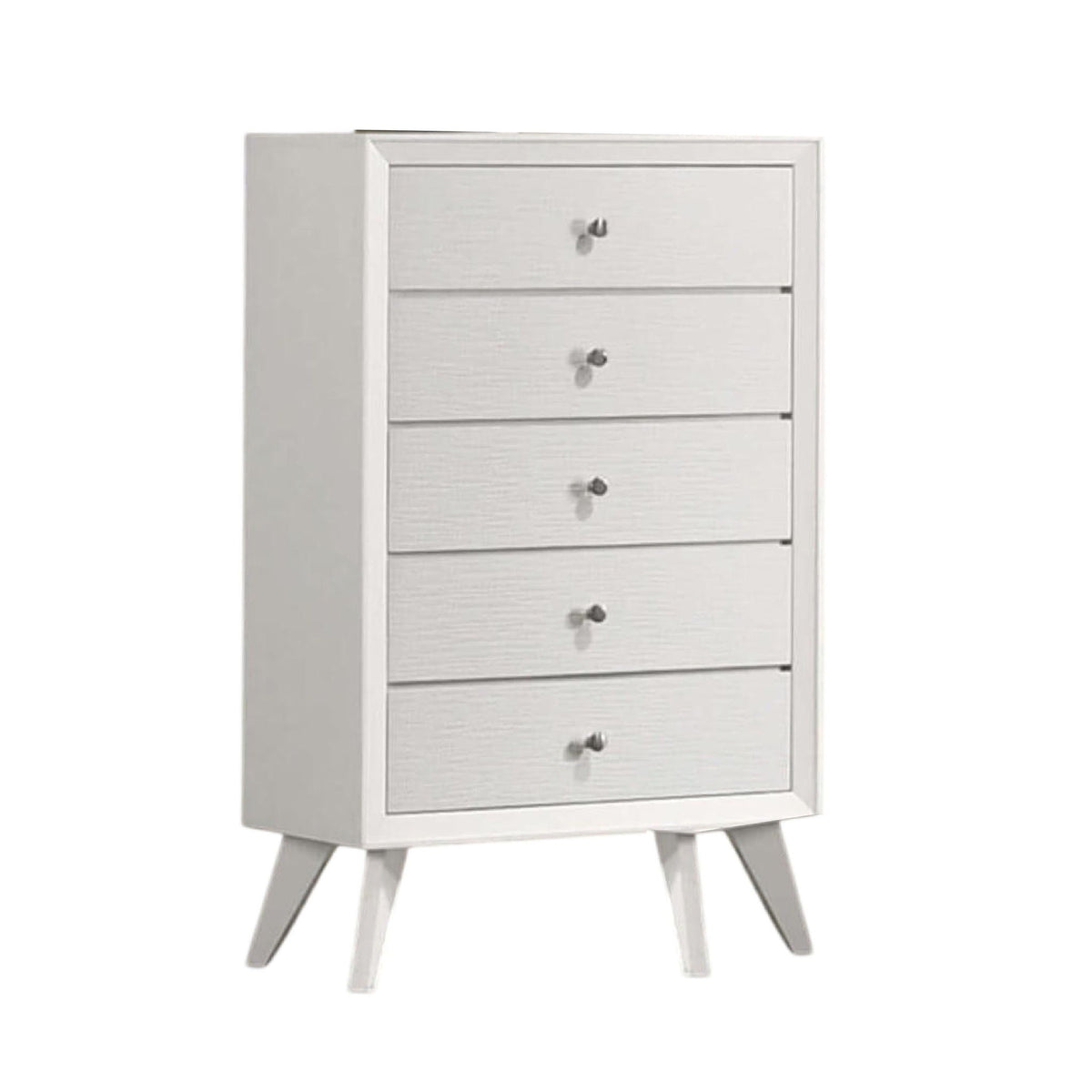 1 Piece Chest With Angled Legs, Wave Texture, Round Knobs - White