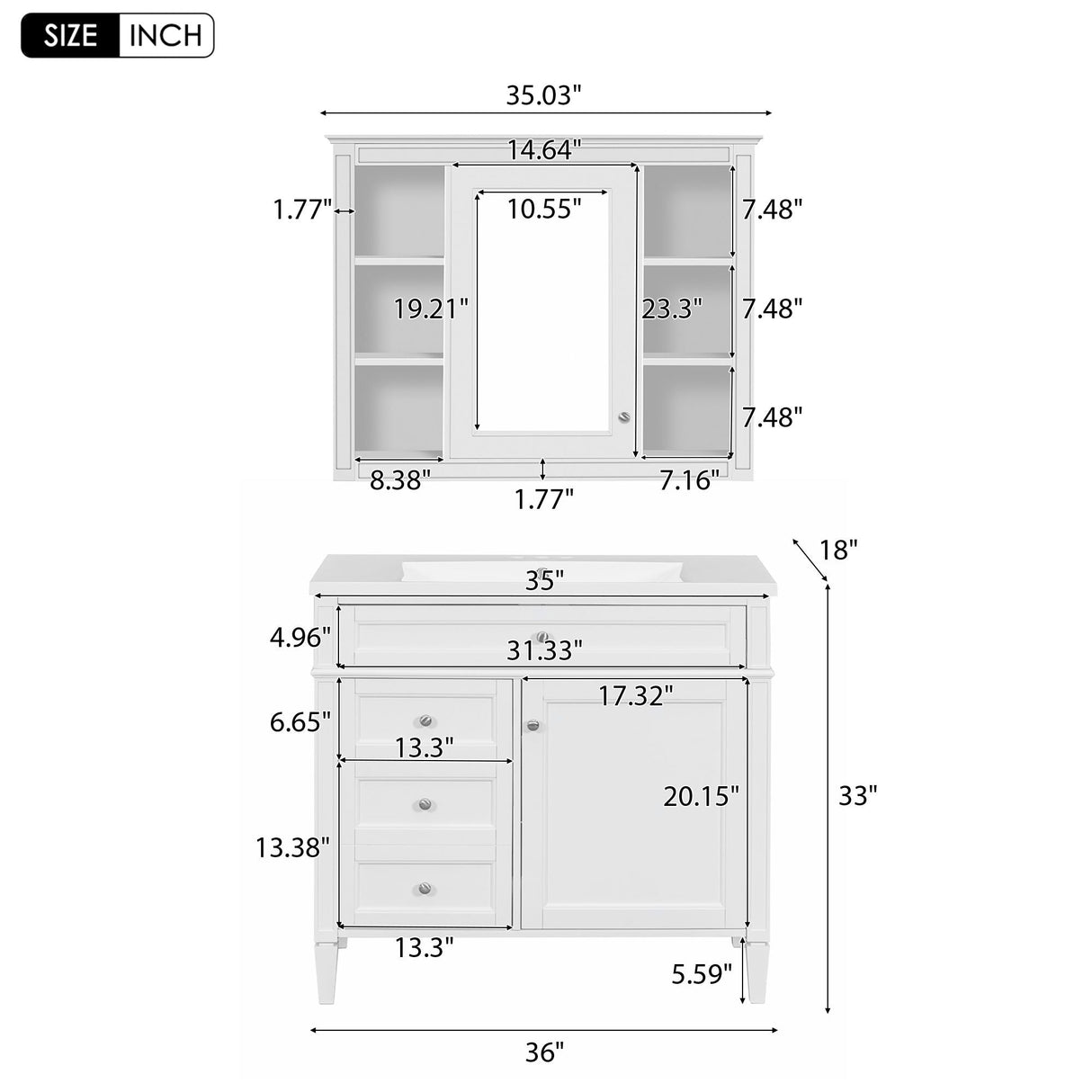 Bathroom Vanity With Mirror Cabinet, Storage Cabinet With 2 Soft Closing Doors And 4 Drawers, Undermount Sink