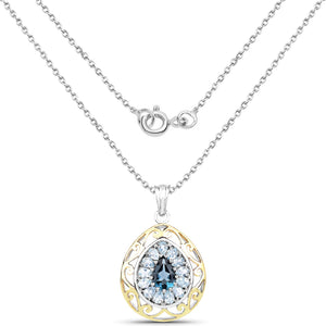 18K Yellow Gold Plated 4.44 Carat Genuine London Blue Topaz and Blue Topaz .925 Sterling Silver Pendant