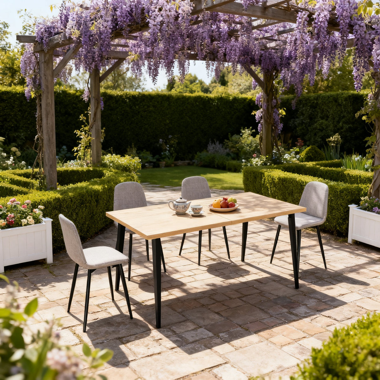 63-inch Modern Dining Table with Wooden Tabletop and Rust-Resistant Iron Legs