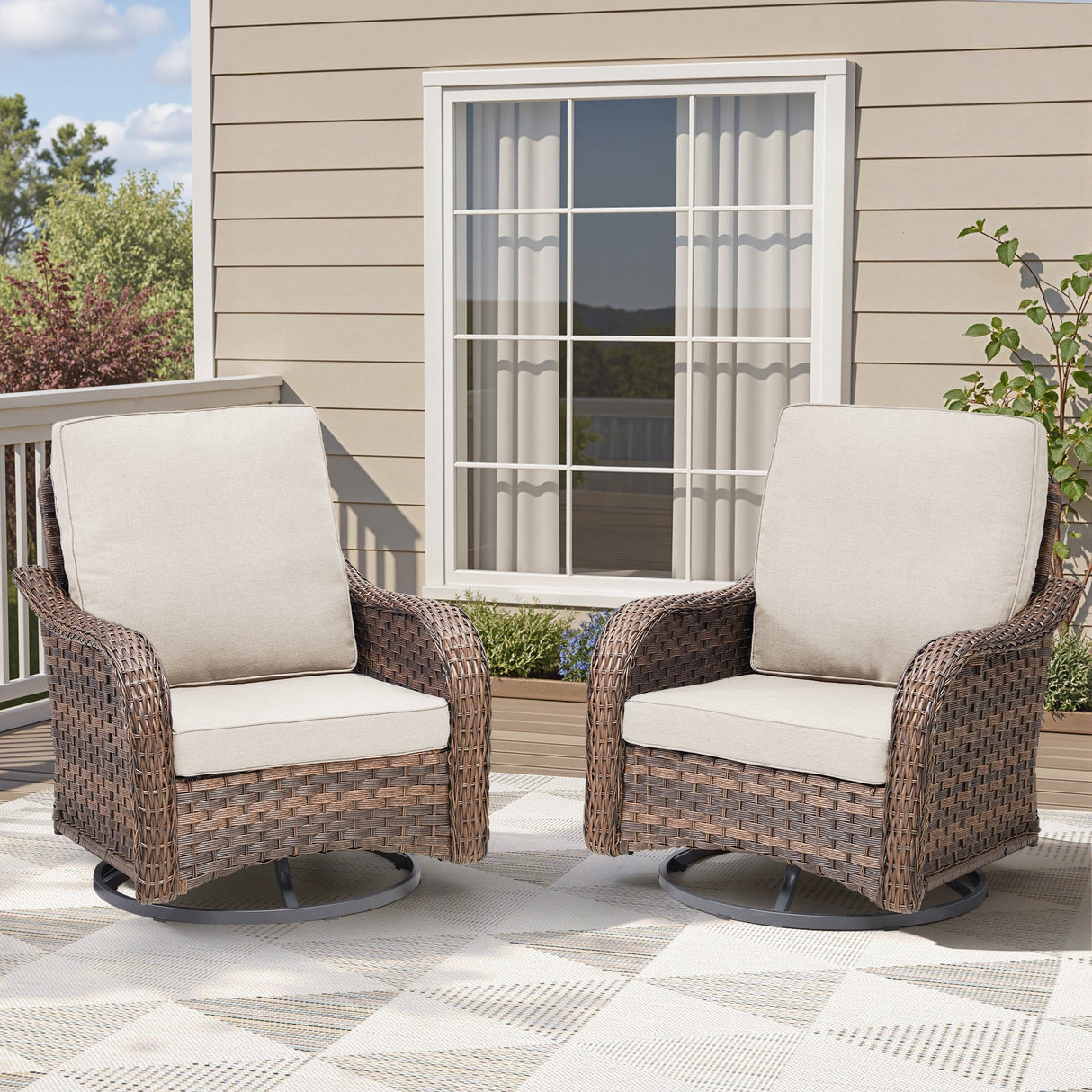 Patio Wicker Rocking Swivel Glider Rocker Chair Set of 2 for Porch