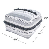 Karim Faux Yarn Large Accent Pouf in Ivory and Gray