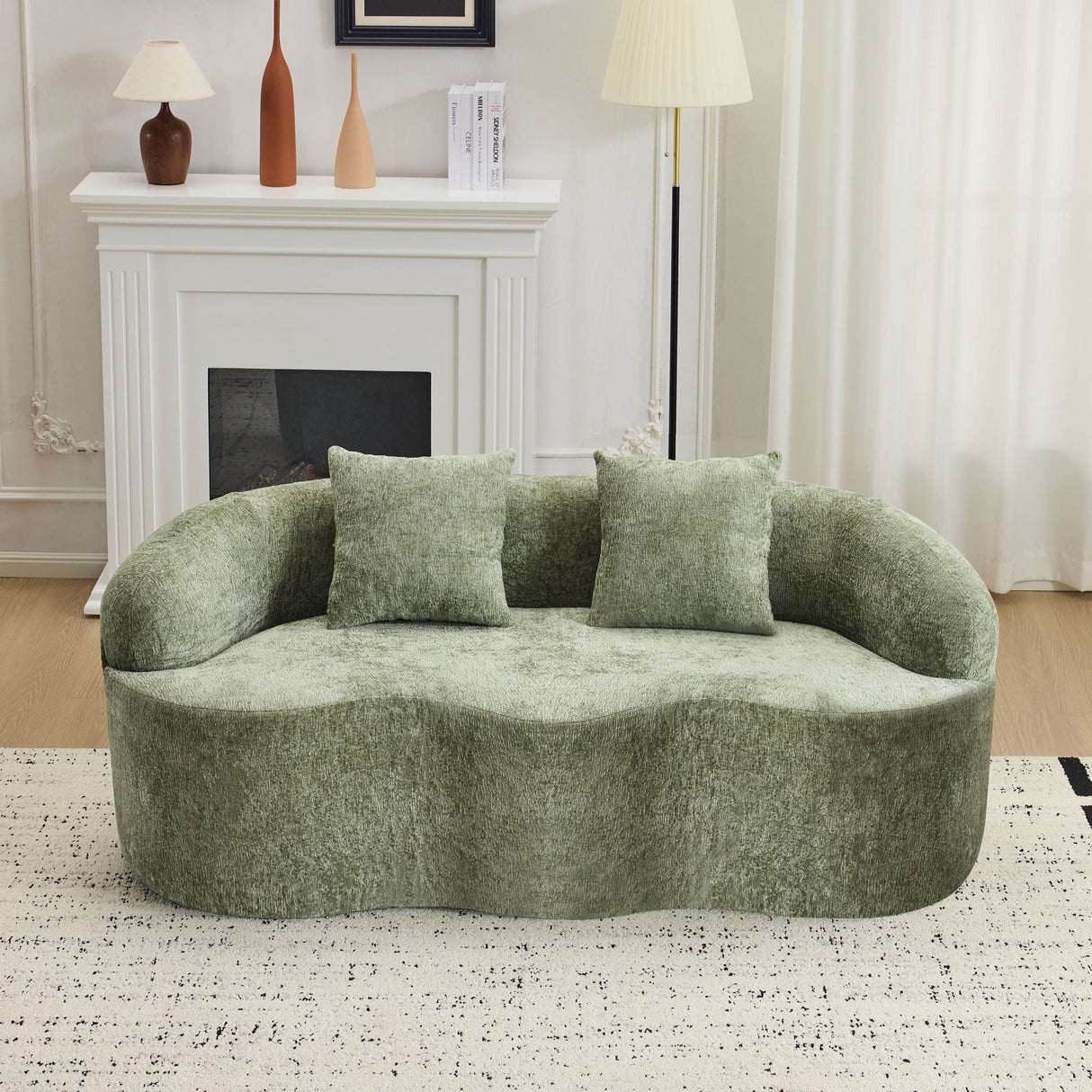 Curved Loveseat Sofa With Round Armrest