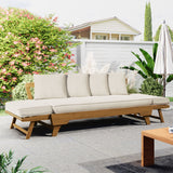 Outdoor Patio Daybed Sofa, 3-Seat Sofa with Foldable Arm & Removable Cushions