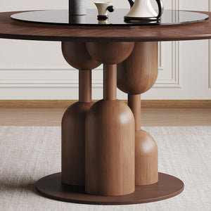 Round Dining Table With Lazy Susan For Living Room - Walnut