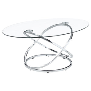 Warren 3-piece Oval Glass Top Coffee Table Set Chrome