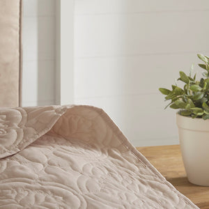 Reversible Bedspread Set with Quilted Medallion Design - Khaki