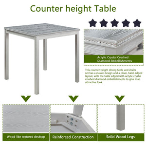 5 Pieces Counter Height Table Set, Kitchen Table With Square Table And 4 Upholstered Chairs