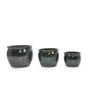 3-Piece Ceramic Planter Set with Drainage – Dark Red or Dark Green