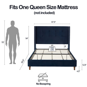 Peyton Upholstered Queen Bed with Blue Velvet