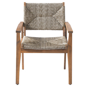 Durable Outdoor Dining Chair with Acacia Wood Frame, Handwoven Wicker Seat, Brown Finish, Patio Garden Furniture, (Compatible with Matching Table) Set of 2