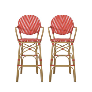 Outdoor Wicker and Aluminum French Barstools, Set of 2