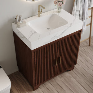 30" Freestanding Sintered Stone Countertop Bathroom Vanity with Ceramic Sink