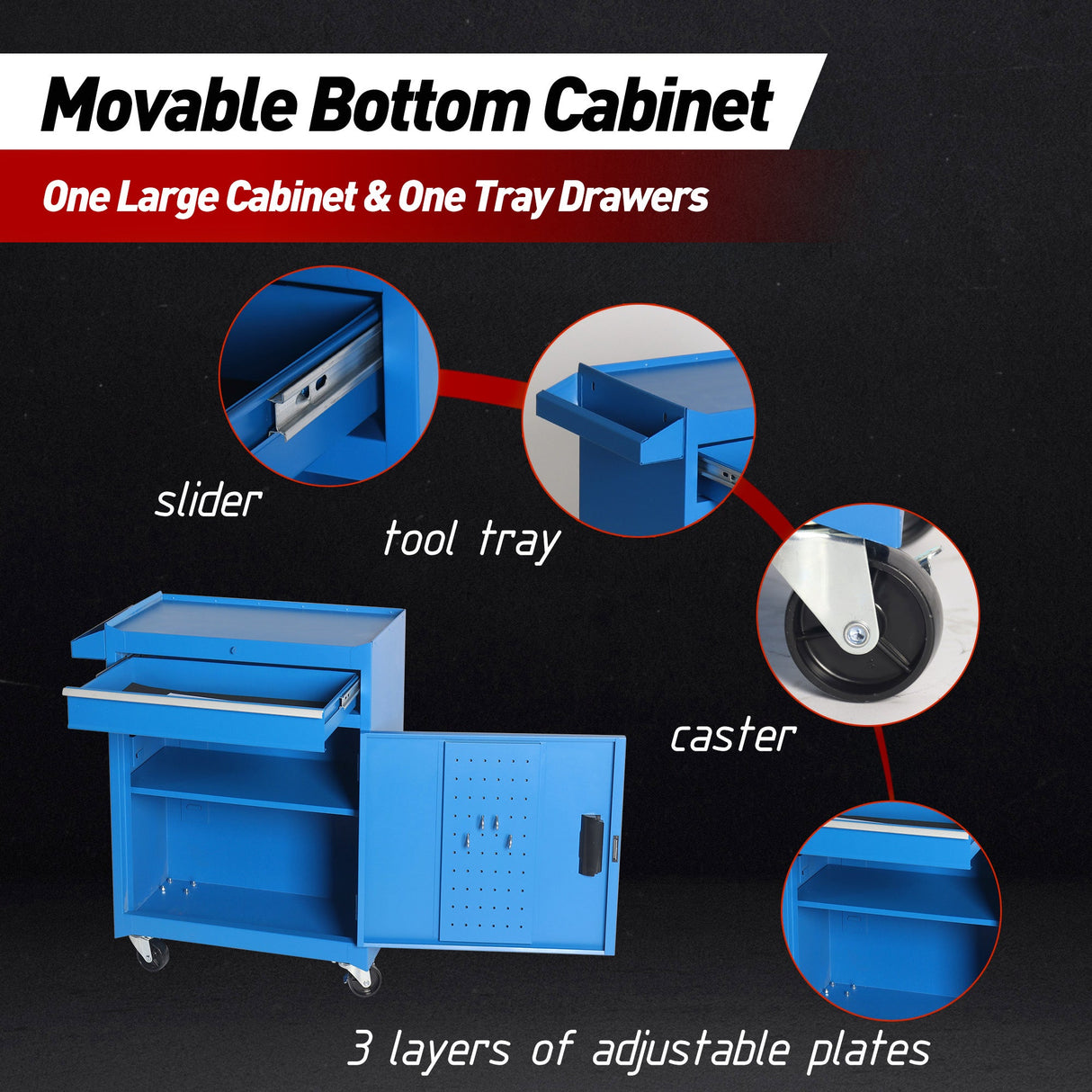 5-Drawer Rolling Tool Storage Cabinet with Detachable Top Toolbox