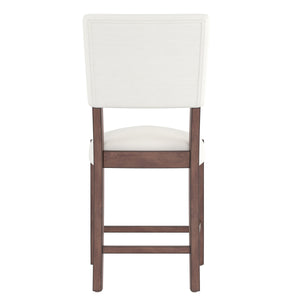 Set of 4 Mid-Century Modern Bar Stools, 40 in Linen Upholstered Counter Chairs with Rubber Wood Legs, Off White