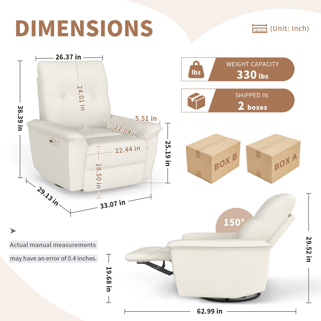 270° Power Swivel Rocker Recliner Chair with Phone Holder