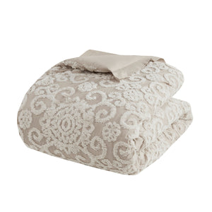 Taupe Cotton Comforter Mini Set with Tufted Chenille Embroidery - King