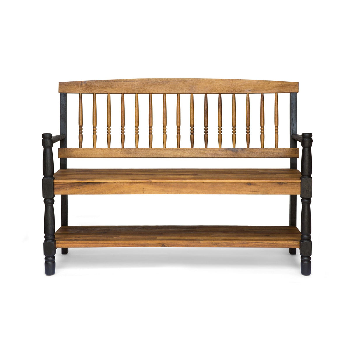 Slatted Bench With Built-In Shelf