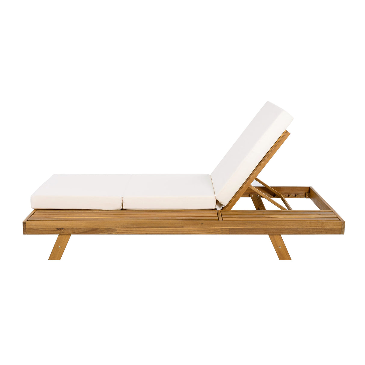 Lounge Chaise Set with Acacia Solid Wood and Cream Cushion