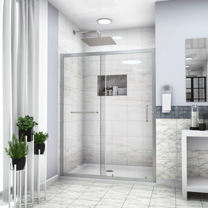 Single Sliding Bypass Shower Door with Tempered Glass Enclosure - Pearl Silver or Gray