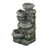 Indoor Outdoor Stone Water Fountain - 4 Tier Polyresin with LED Light