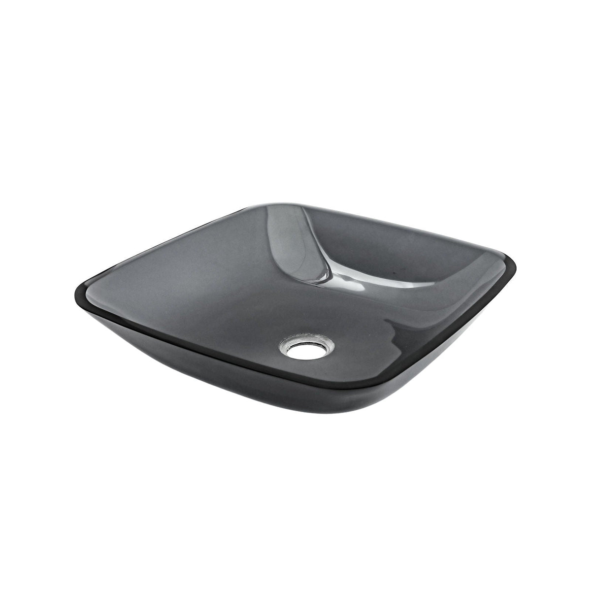 Square Vessel Sink For Bathroom, Above Counter Design With Pop Up Drain, Smooth Rounded Edges - Gray