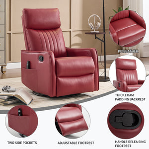 Red Faux Leather Recliner Chair with Heat & Massage - Swivel Rocker