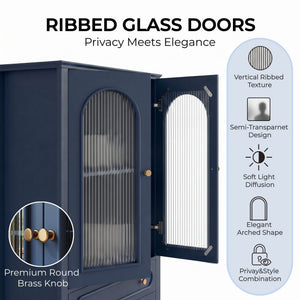 46.5'' Glass Display Cabinet with Ribbed Glass Doors