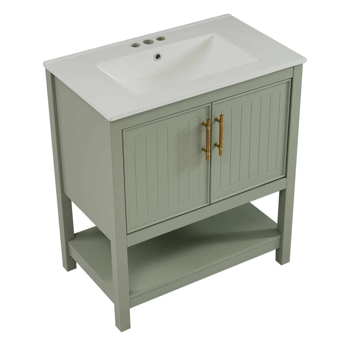 Elegant Bathroom Vanity With Ceramic Sink And Versatile Storage