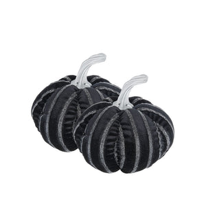 Set of 2, 7x7x7" Fabric Black Stripe Pumpkin Decor