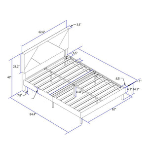 Upholstered Platform Bed Frame With Headboard, Wood Slat Support