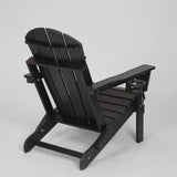 HDPE Folding Adirondack Chair with Dual Cup Holder - Black Wood Texture