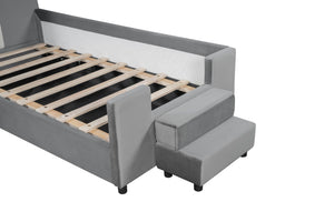 Upholstered Daybed With Bear Shaped Headboard, Hydraulic System And Breathable Fence