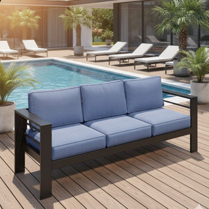 All-Weather Patio Sofa With Cushions, 3 Seat Outdoor Couch