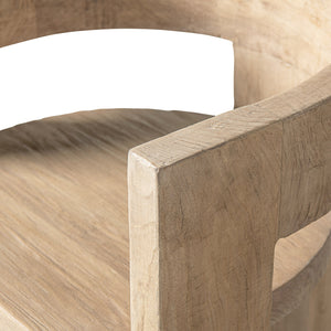 Soren Solid Reclaimed Elm Sculptural Accent Curved Dining Chair, Heritage Light Natural Brown
