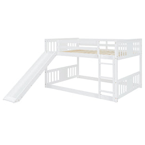 Full Over Full Bunk Bed With Ladder With Slide - White