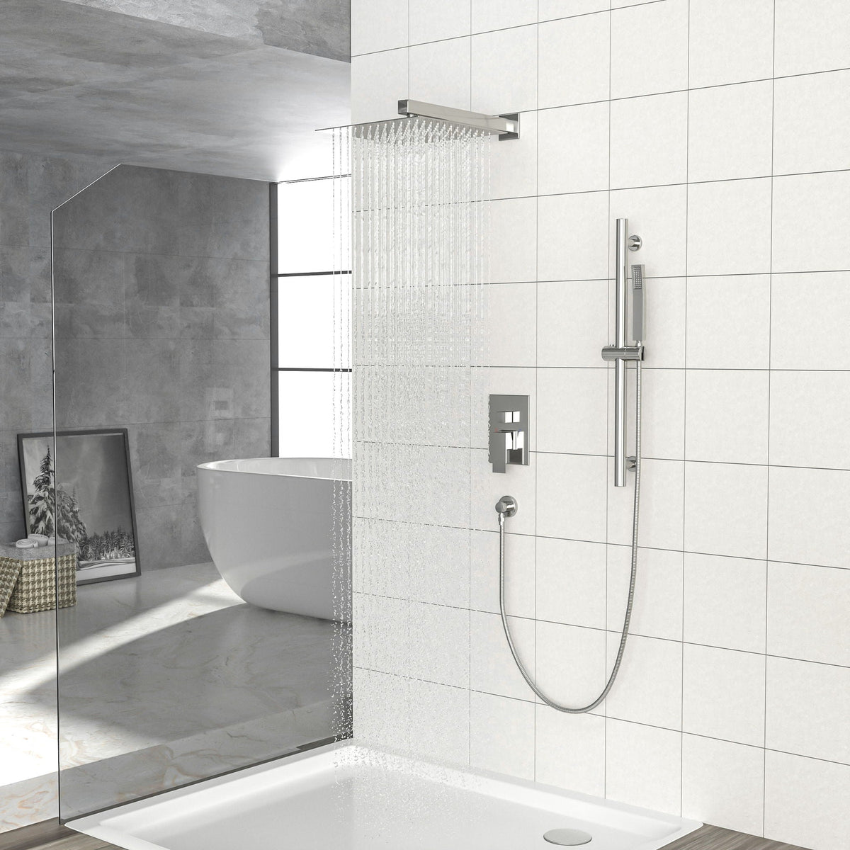 Modern Shower System With Adjustable Slide Bar, Stainless Steel And Brass Construction