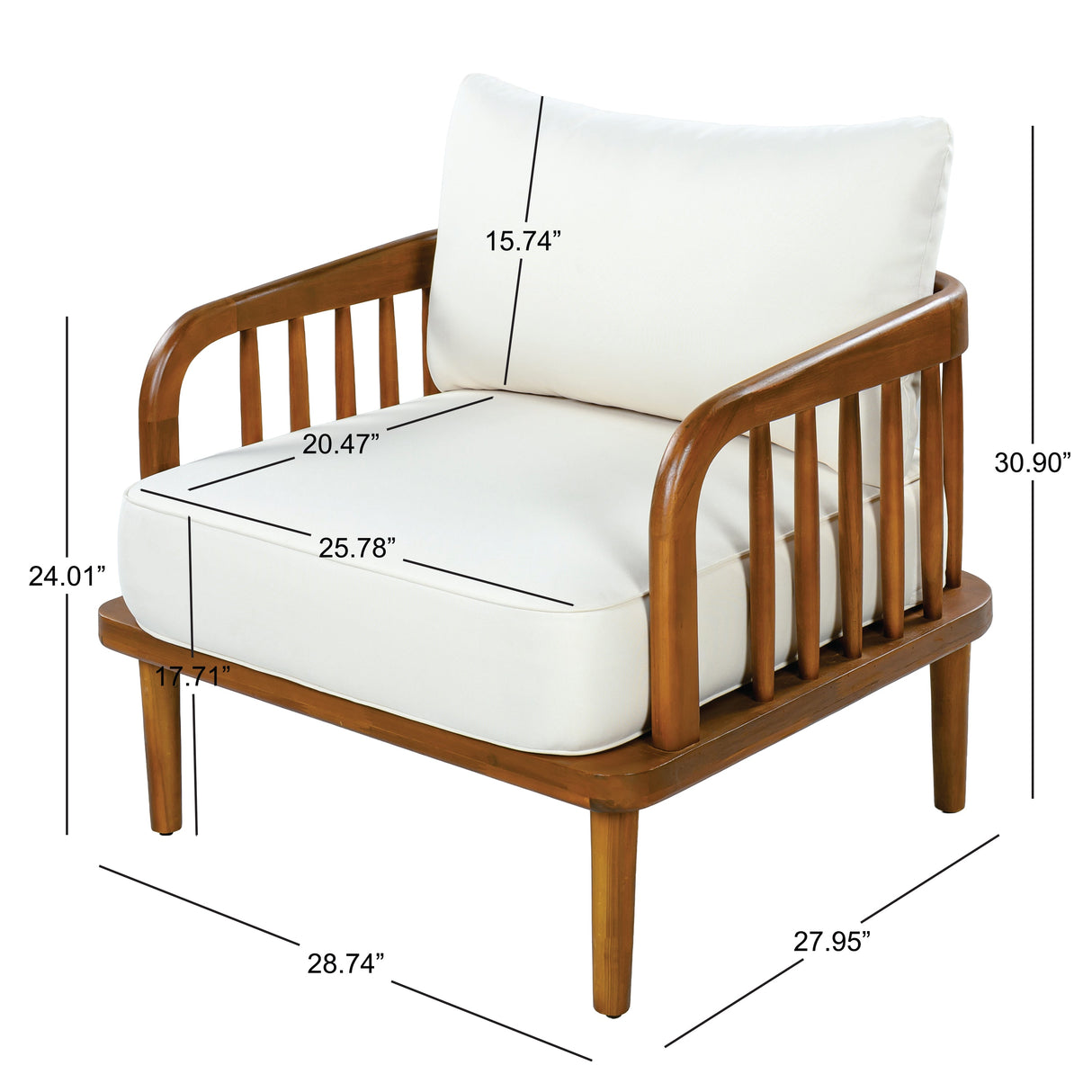 Acacia Wood Outdoor Patio Chair with Vertical Slatted Arms