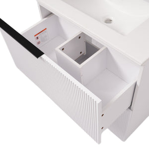 Fluted Bathroom Vanity With Ceramic Sink, Soft Close Slides