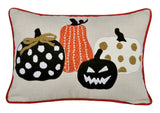 Embroidered Halloween Pumpkin Pillow – Spooky Polka Dot Linen Throw Accent