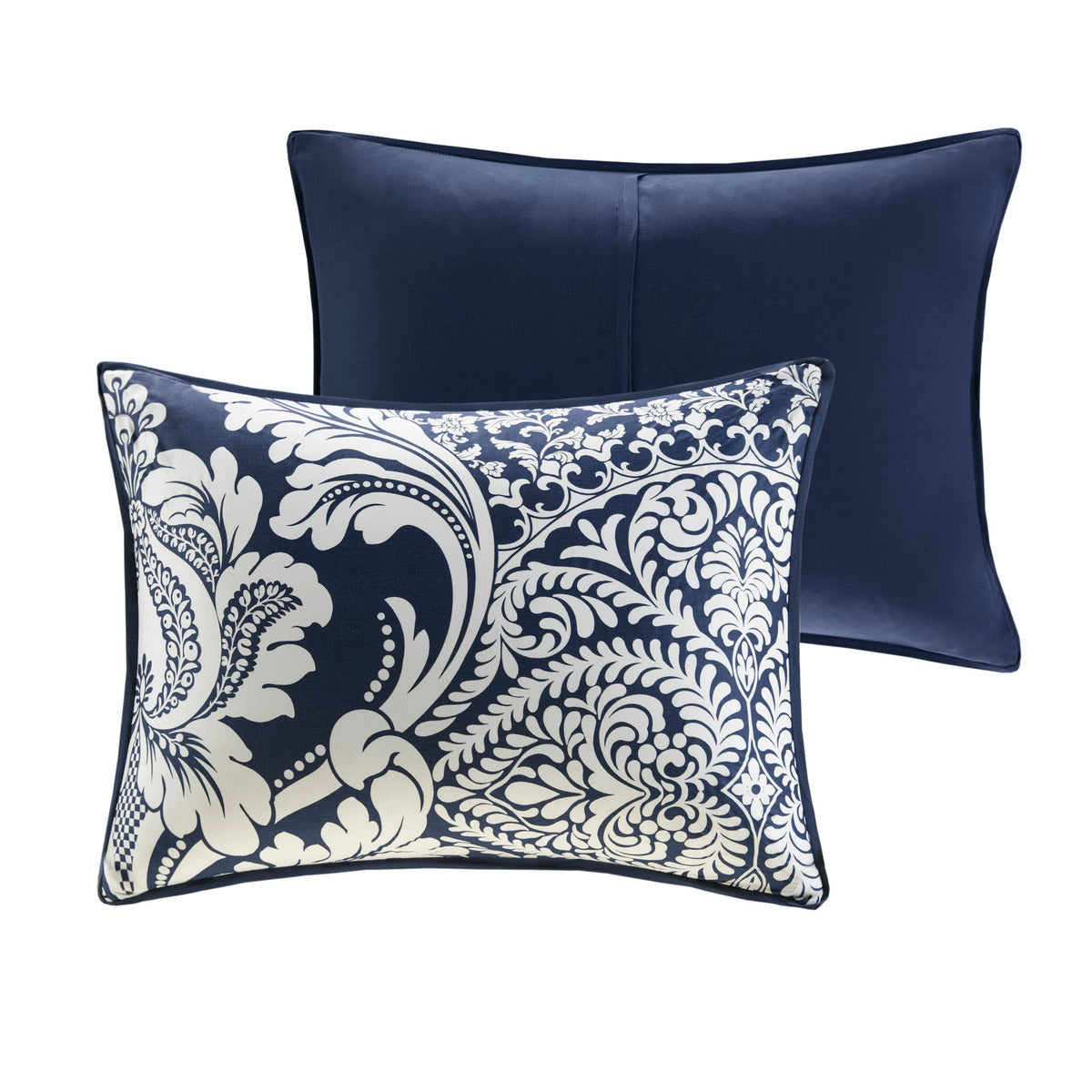 7 Piece Cotton Printed Comforter Set - Indigo - Cal King