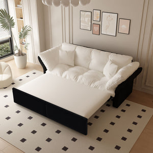 Queen Pull Out 3-in-1 Convertible Sleeper Tufted Sofa & 2 Soft Pillows