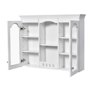 Wall-Mounted Medicine Cabinet With 2 Glass Doors, Adjustable Shelves - White