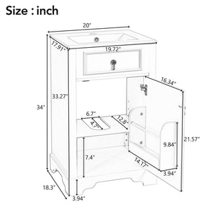 Elegant Bathroom Vanity With Ceramic Sink, Soft Close Door, Adjustable Shelf