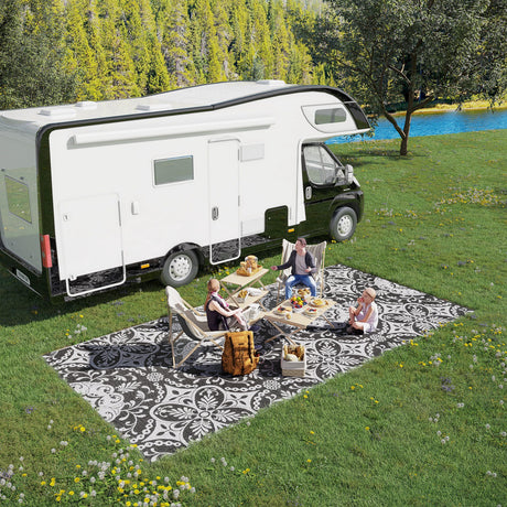 Reversible-outdoor-rug,-9'-x-18'-waterproof-plastic-straw-floor-mat,-gray-&-white-floral-Outdoor-Rugs