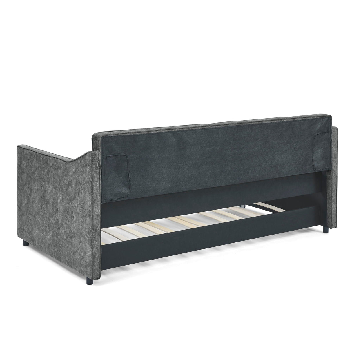 Twin Upholstered Daybed With Trundle, Waved Arms - Gray