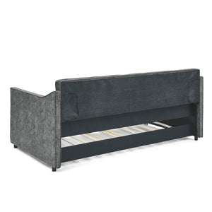 Twin Upholstered Daybed With Trundle, Waved Arms - Gray